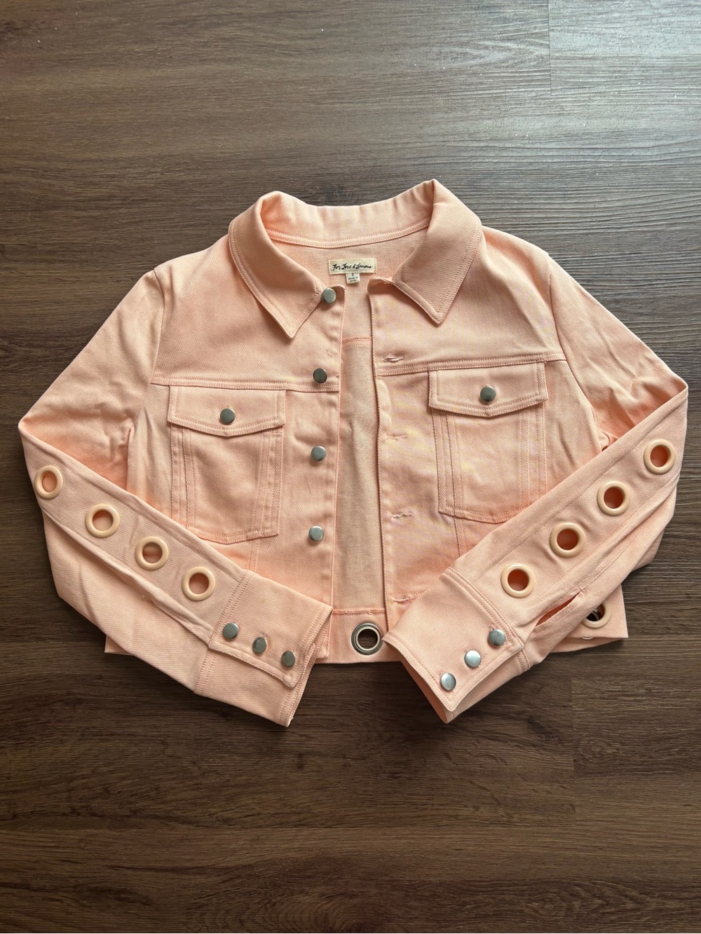For Love & Lemons Peach Grommet Denim Jacket